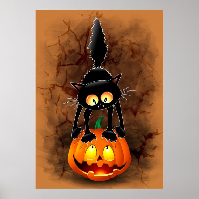 Póster Personaje de caricatura asustado por Cat Halloween (Frente)