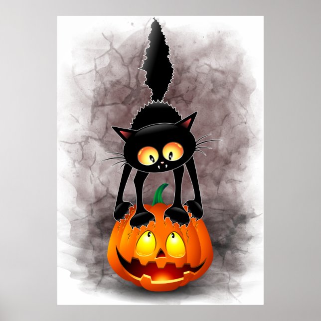 Póster Personaje de caricatura asustado por Cat Halloween (Frente)