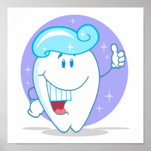 Póster personaje de caricatura de dientes brillantes y ho