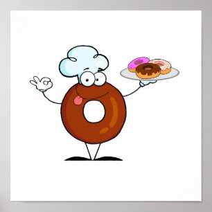Póster personaje de caricatura del chef burro donut