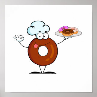 Póster personaje de caricatura del chef burro donut