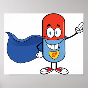 Póster Personaje de dibujos animados de la superpíldora