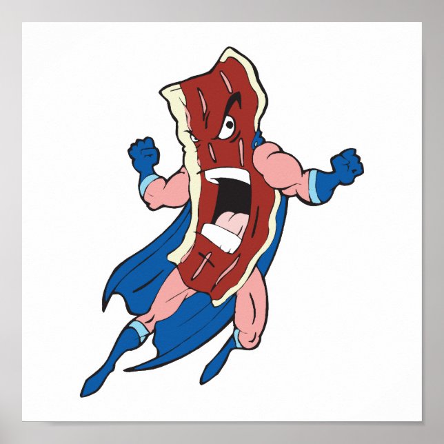Póster personaje de dibujos animados de tocino de superhé (Frente)