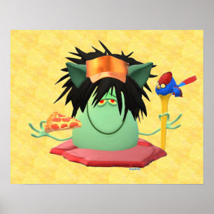 Póster Personaje de Monster Verde Pizza Animado