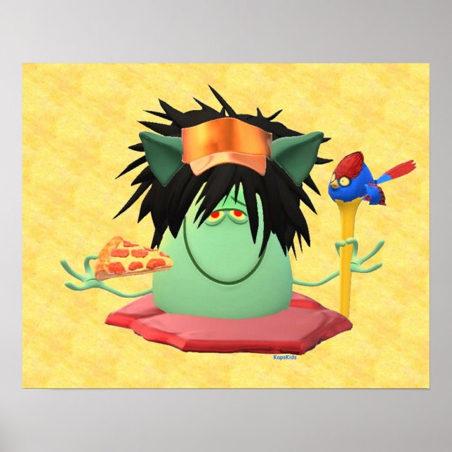 Póster Personaje de Monster Verde Pizza Animado (Frente)