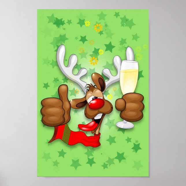 Póster Personaje de Navidades divertidos renos ebrios (Frente)