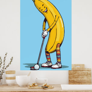 Póster Personaje de plátano de golf divertido balanceando