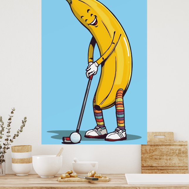 Póster Personaje de plátano de golf divertido balanceando (Cocina)