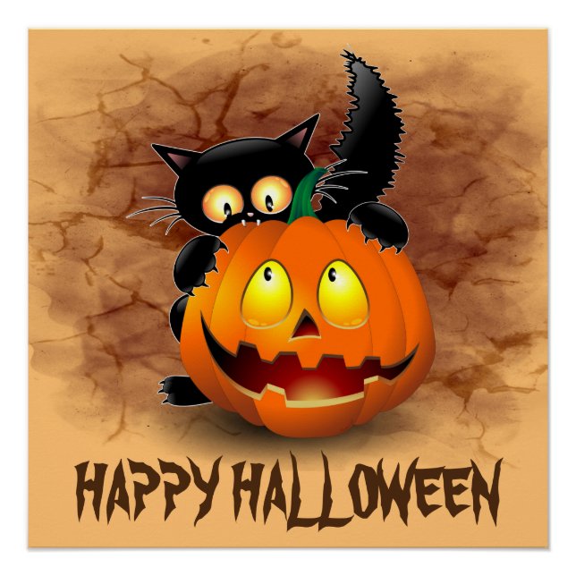Póster Personaje divertido de Halloween mordiendo una cal (Anverso)