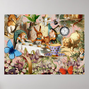 Póster Personajes de Alice in Wonderland tea fiesta