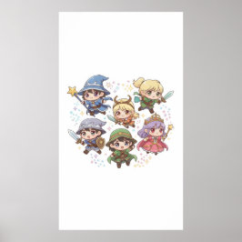 Póster Personajes de fantasía lindo asistente caballero r