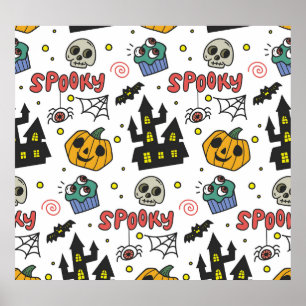 Póster Personajes de Halloween: Espectacular patrón sin f