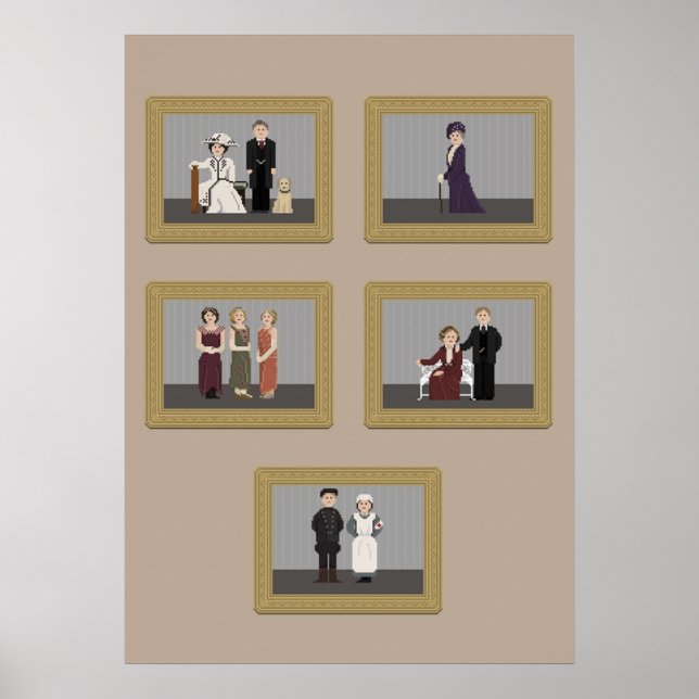 Póster Personajes de la abadía de Downton Pixel Art (Frente)
