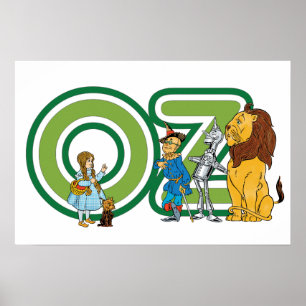 Póster Personajes vintage del mago de Oz y letras de text