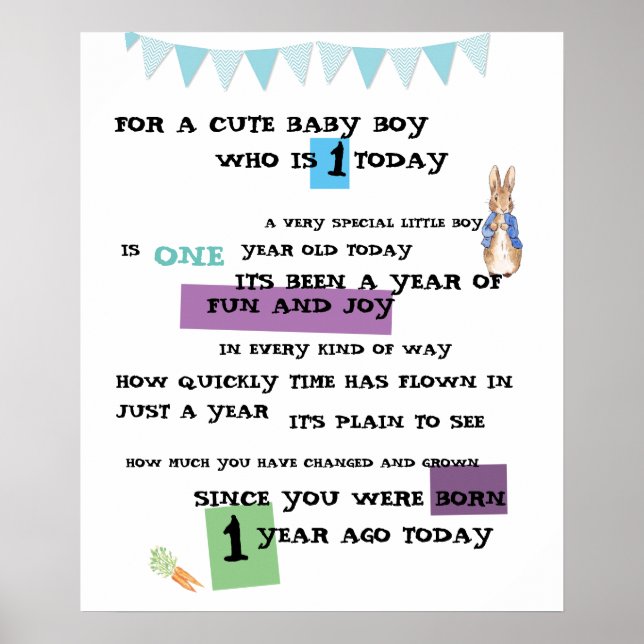 Póster Personalised Boy Birthday Poster - Peter Rabbit (Frente)