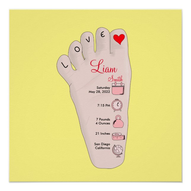 Póster Personalised New Baby Gift Birth Stats Details Pos (Anverso)
