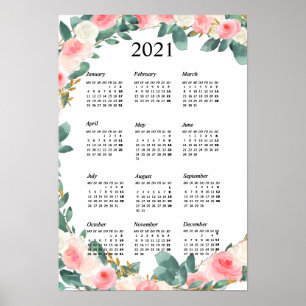 Póster Personalisierbar Kalender 2021 Floral