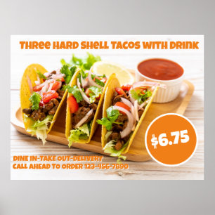 Póster Personaliza Comida Mexicana Tacos de Cáscara Dura 