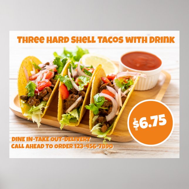 Póster Personaliza Comida Mexicana Tacos de Cáscara Dura  (Frente)