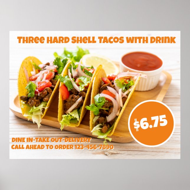 Póster Personaliza Comida Mexicana Tacos De Concha Dura B (Frente)