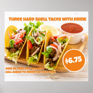 Póster Personaliza Comida Mexicana Tacos de Concha Dura B
