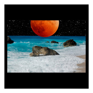 Póster Personaliza Playa Mar Océano Roca Arena Luna Estre