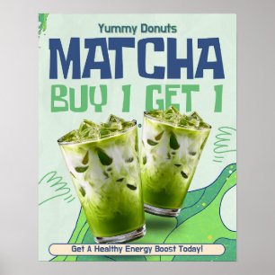 Póster Personaliza Promoción de Matcha Verde Blanco Compr