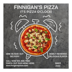Póster Personaliza su cartel de pizzería Pizza O Clock