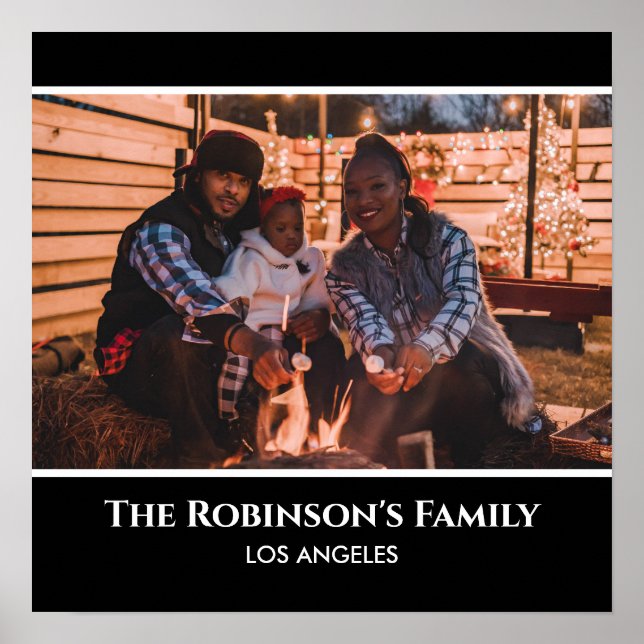 Póster Personaliza tu foto en marco negro con textos (Frente)