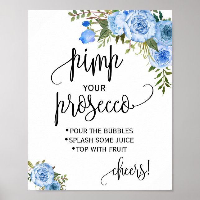 Póster Personaliza tu letrero de brindis con prosecco azu (Frente)
