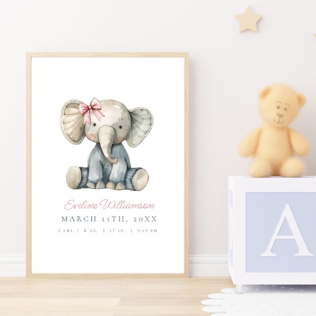 Póster Personalizable acuarela azul bebé elefante Nursera (Subido por el creador)