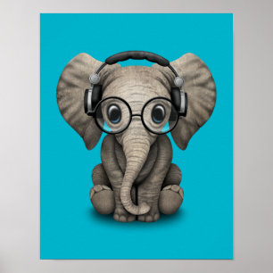 Póster Personalizable Baby Elephant Dj con audífonos