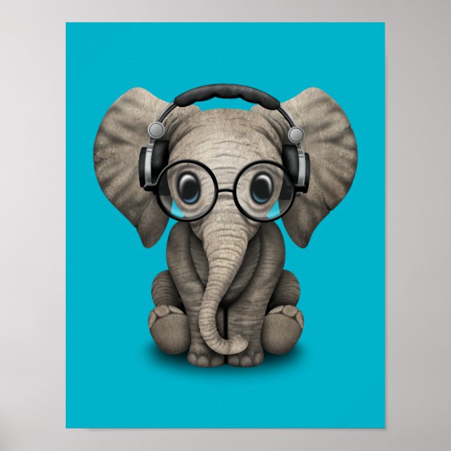 Póster Personalizable Baby Elephant Dj con audífonos (Frente)