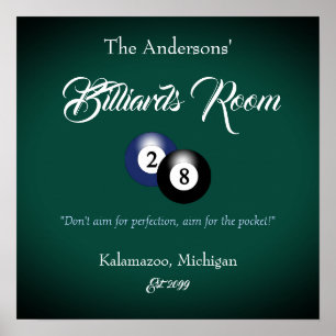 Póster Personalizable Billiards Pool Table Room Bar