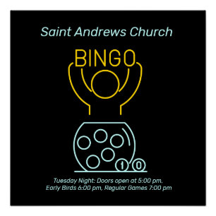 Póster Personalizable de arte Bingo Night Neon Line