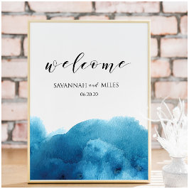 Póster personalizable de bienvenida con lavado azu