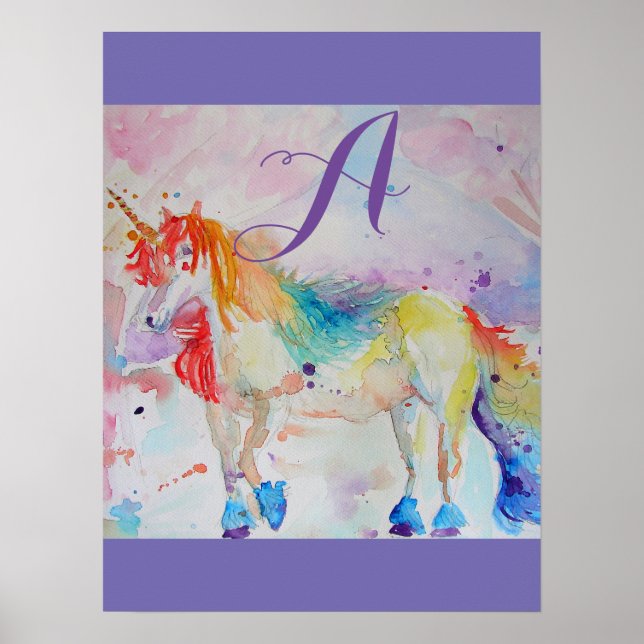 Póster Personalizable de Chicas de acuarela de unicornio  (Frente)