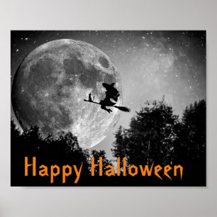 Póster Personalizable de Halloween Bruja y Luna