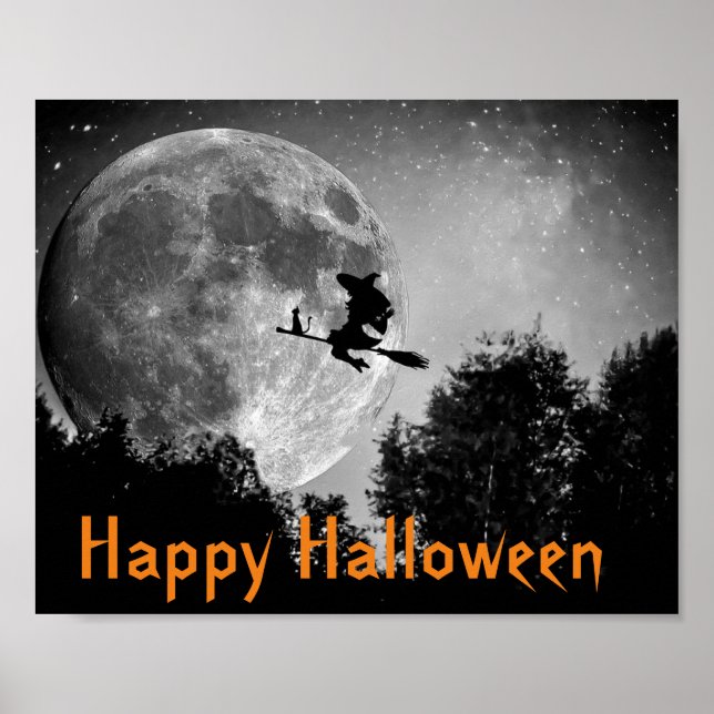 Póster Personalizable de Halloween Bruja y Luna (Frente)