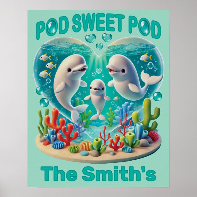 Póster personalizable de la familia de ballenas "Pod Swee (Frente)