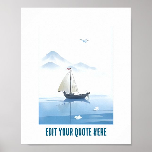 Póster personalizable del mar y barco (Frente)