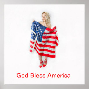 Póster Personalizable Dios bendiga al Chica de la Bandera