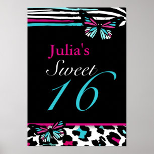 Póster Personalizable dulce 16 Poste de mariposa de impre