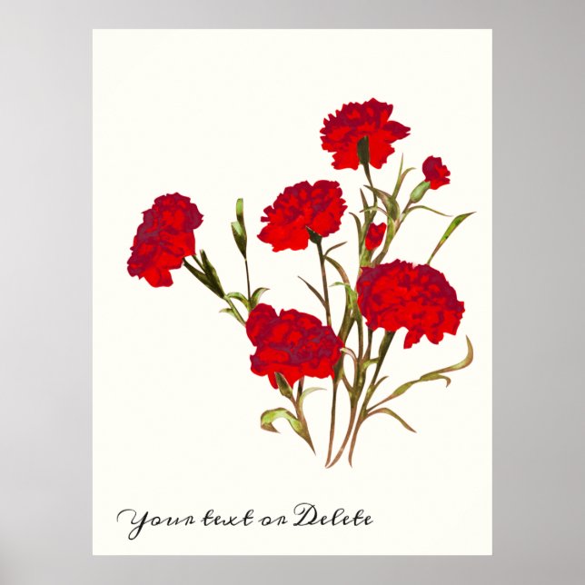 Póster Personalizable Elegante Vintage Floral Red Carnati (Frente)