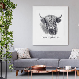 Póster Personalizable Esbozo de vaca Highland