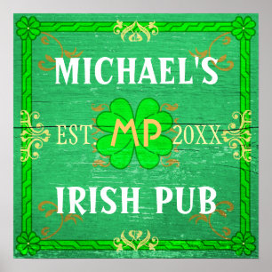Póster Personalizable Home Bar Irish Pub Green