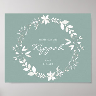 Póster Personalizable Kippah Boda Rótulo, White & Green P
