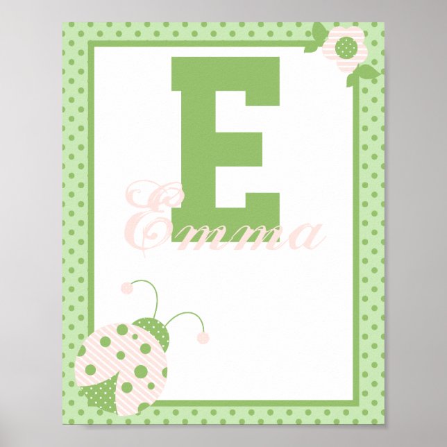 Póster Personalizable Ladybug Letra Name Wall Art-rosa (Frente)