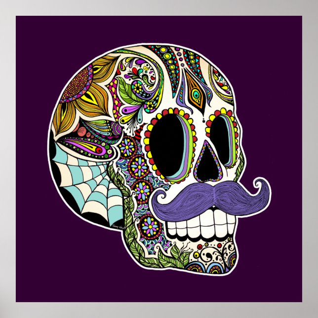 Póster Personalizable Mustache Sugar Skull Poster (Frente)