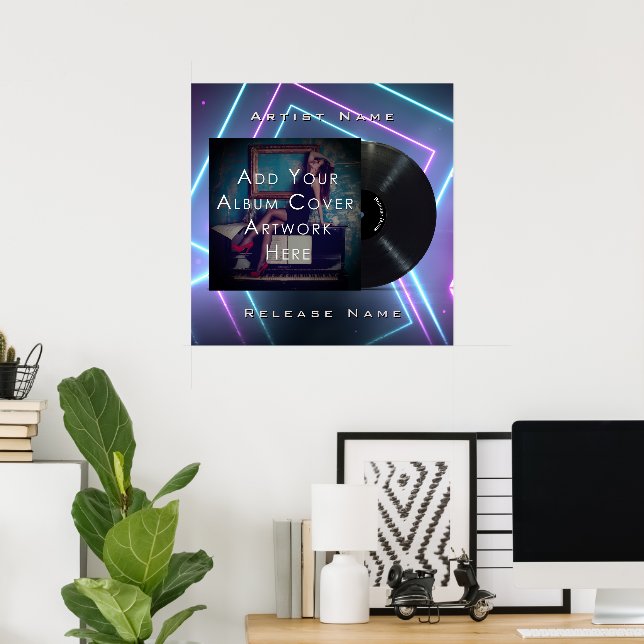 Póster Personalizable Neon Lights Vinyl Record Poster (Oficina en casa)